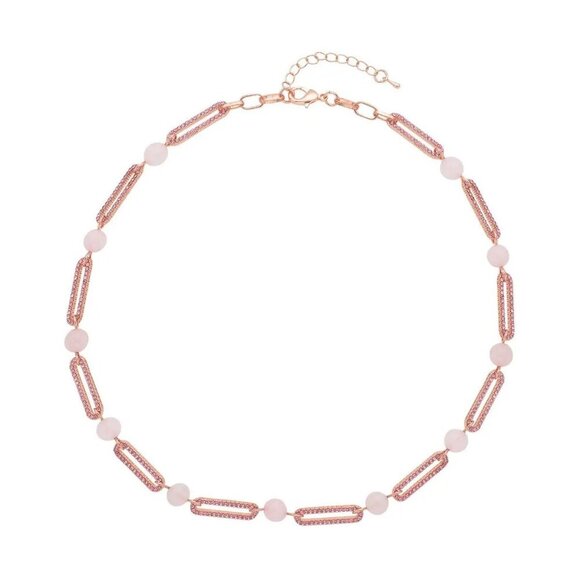 New, Galilea Rose Quality & Pink Austian Crystal Paper Clip Necklace, 20 Inches - Picture 4 of 6